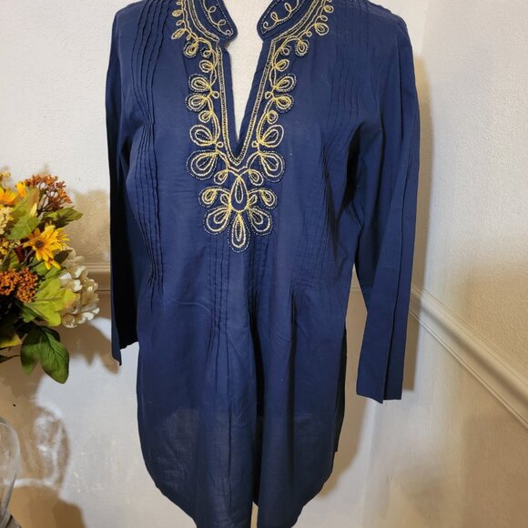 Lily Pulitzer Size Large Sarasota Navy Tunic with Beading and Embroidery - Picture 5 of 5
